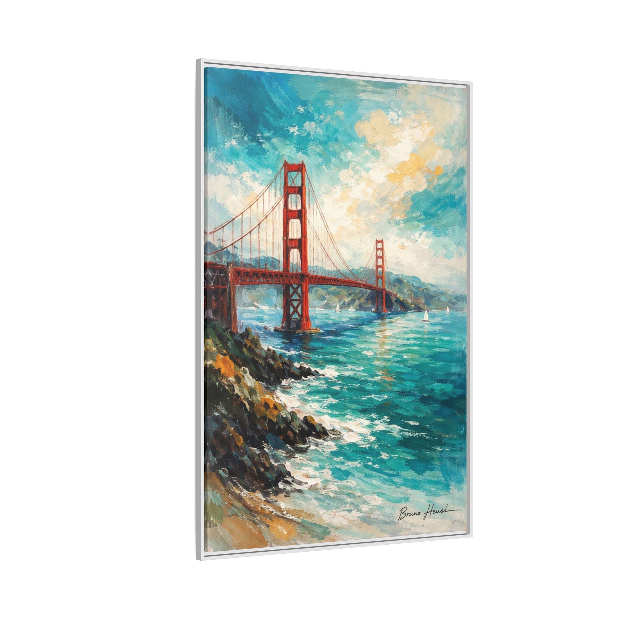 Golden Gate Bridge Seascape Matte Canvas Framed Wall Art