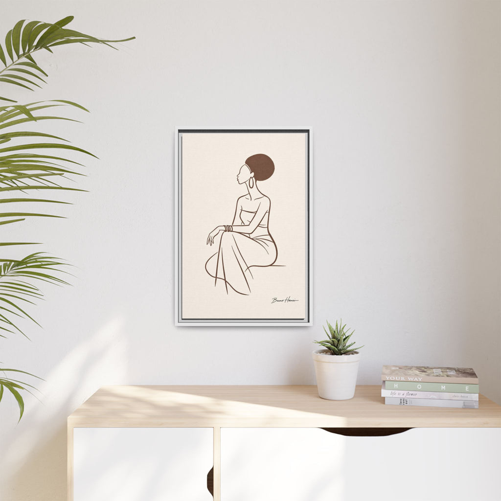 Elegant Minimalist Line Art Woman — Framed Matte Canvas Wall Art