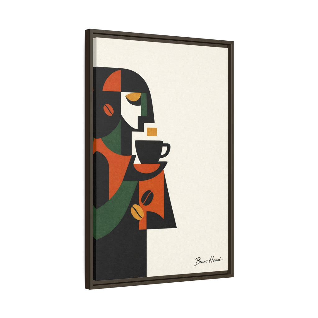 Abstract Coffee Drinker Framed Canvas Print — Modern Café Wall Art
