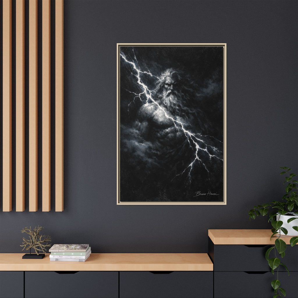 Zeus Lightning God Framed Canvas Wall Art — Stormy Mythology Print