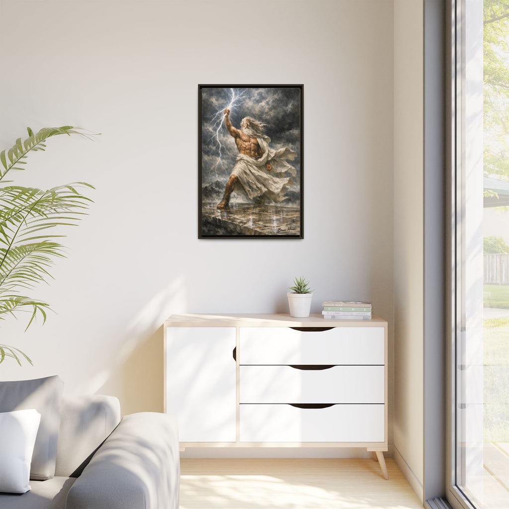 Framed Matte Canvas - Zeus Lightning God Wall Art