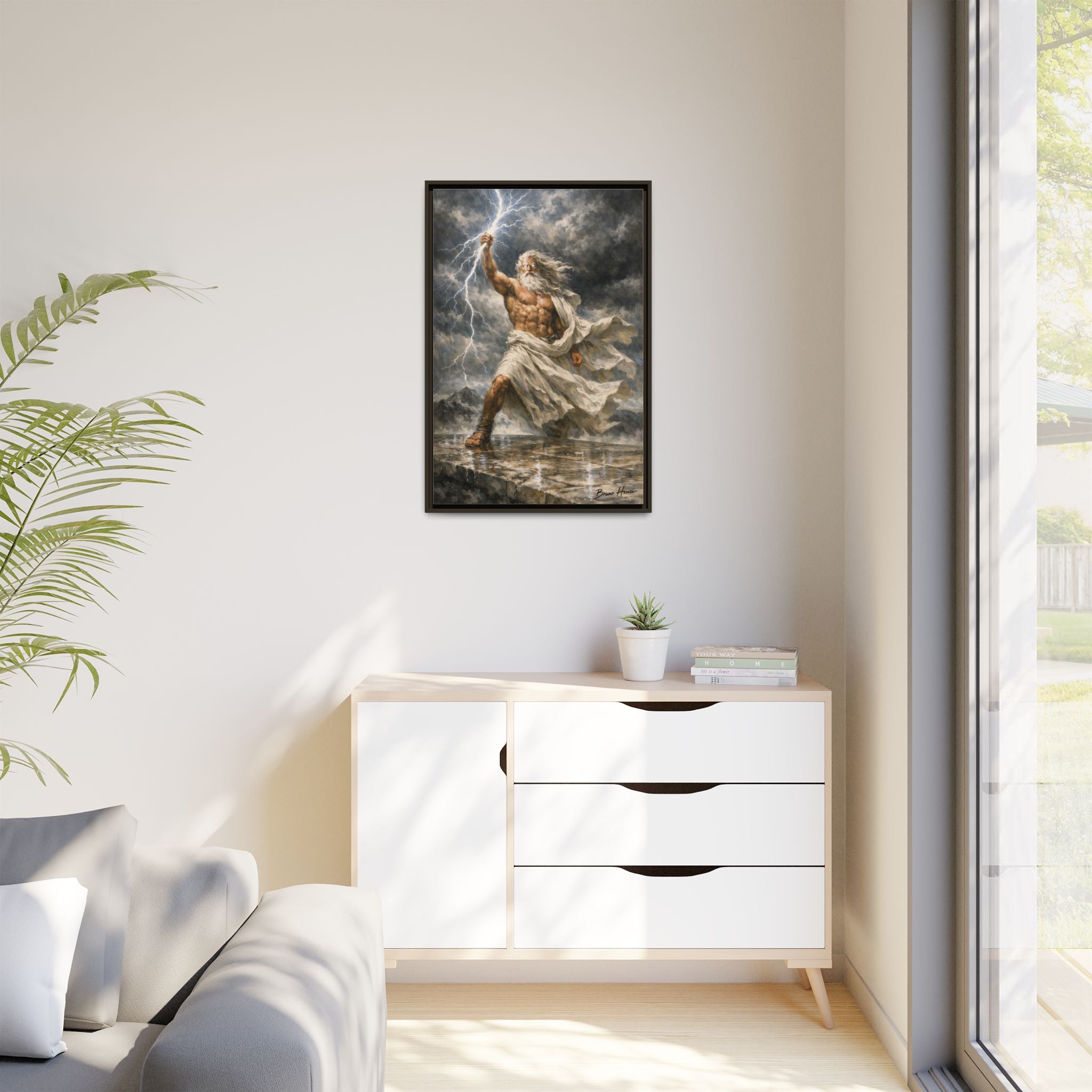 Framed Matte Canvas - Zeus Lightning God Wall Art