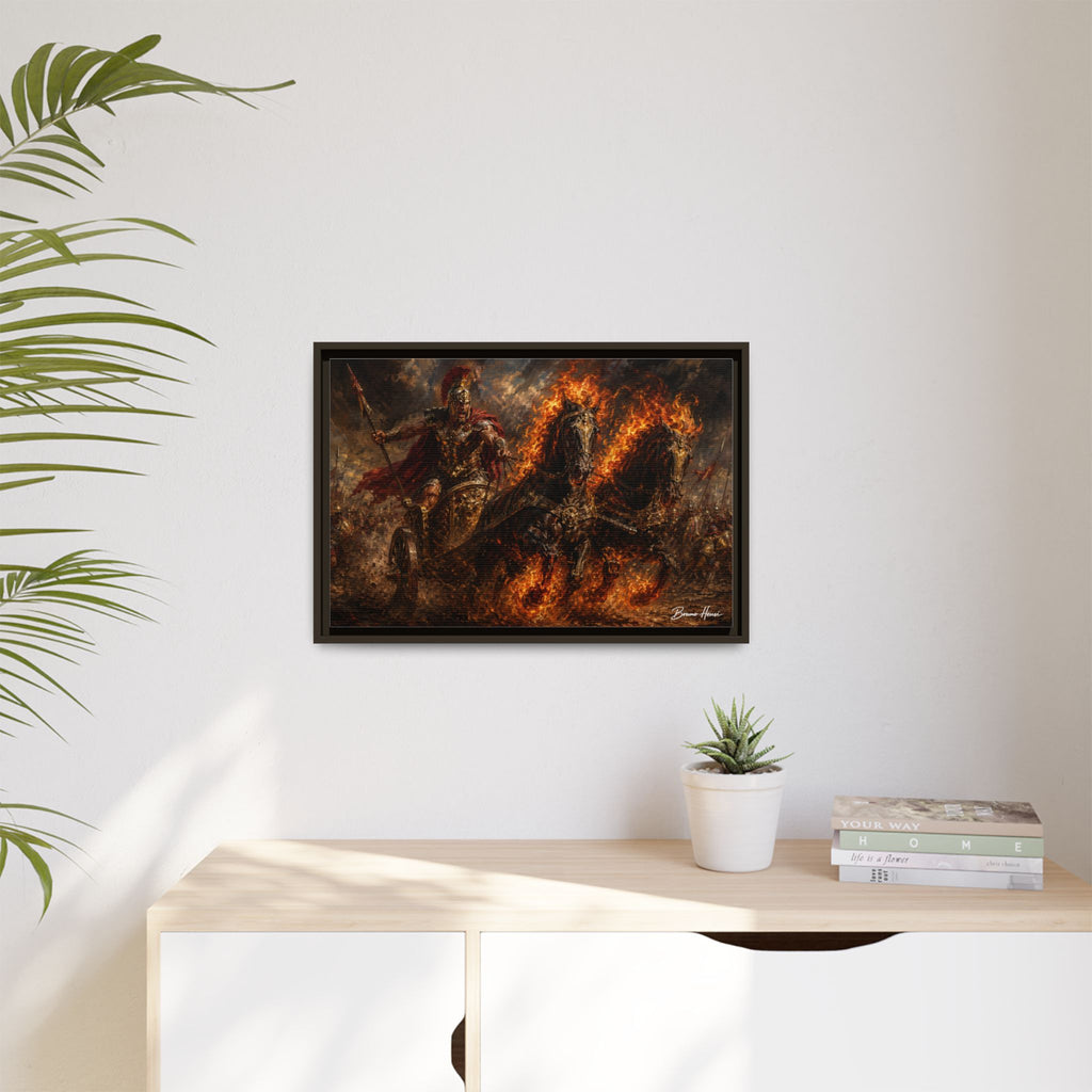 Flaming Chariot Framed Canvas Wall Art — Mythic Warrior Matte Print