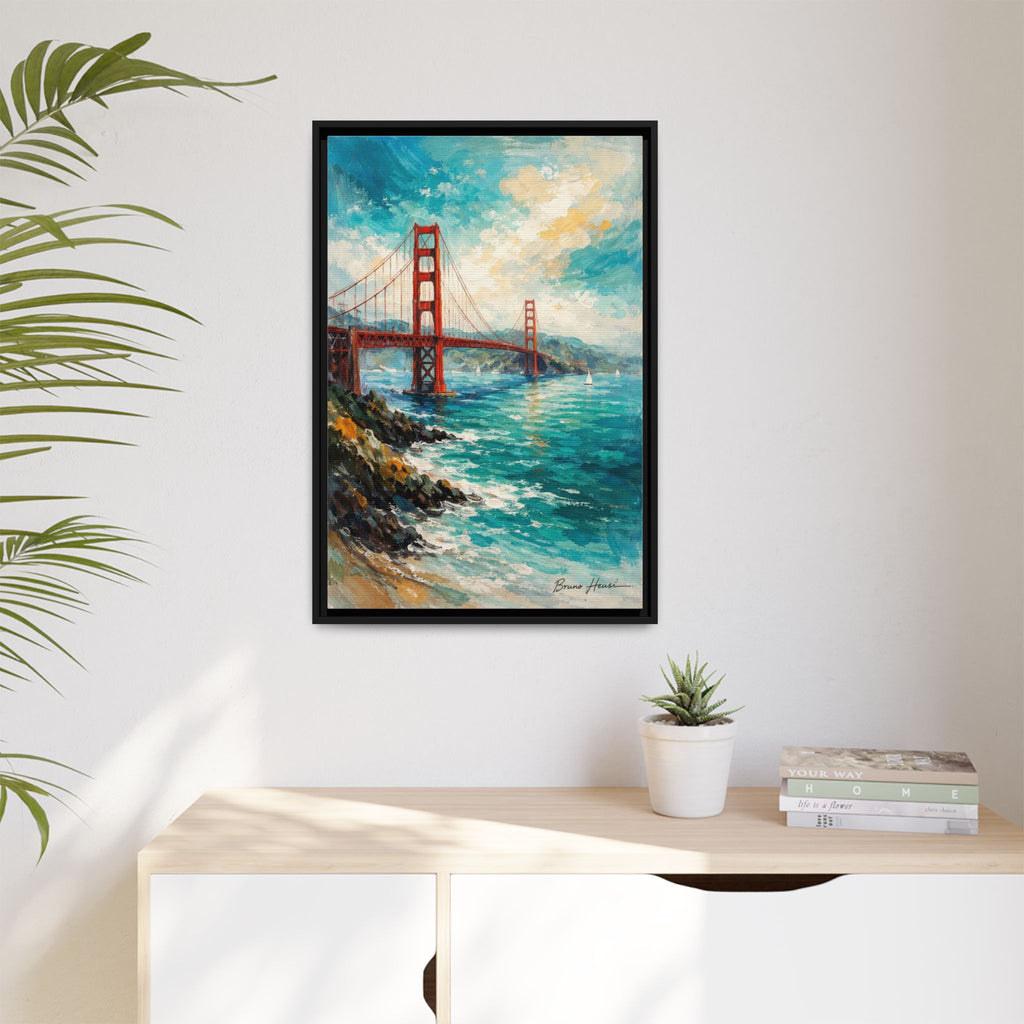 Golden Gate Bridge Seascape Matte Canvas Framed Wall Art