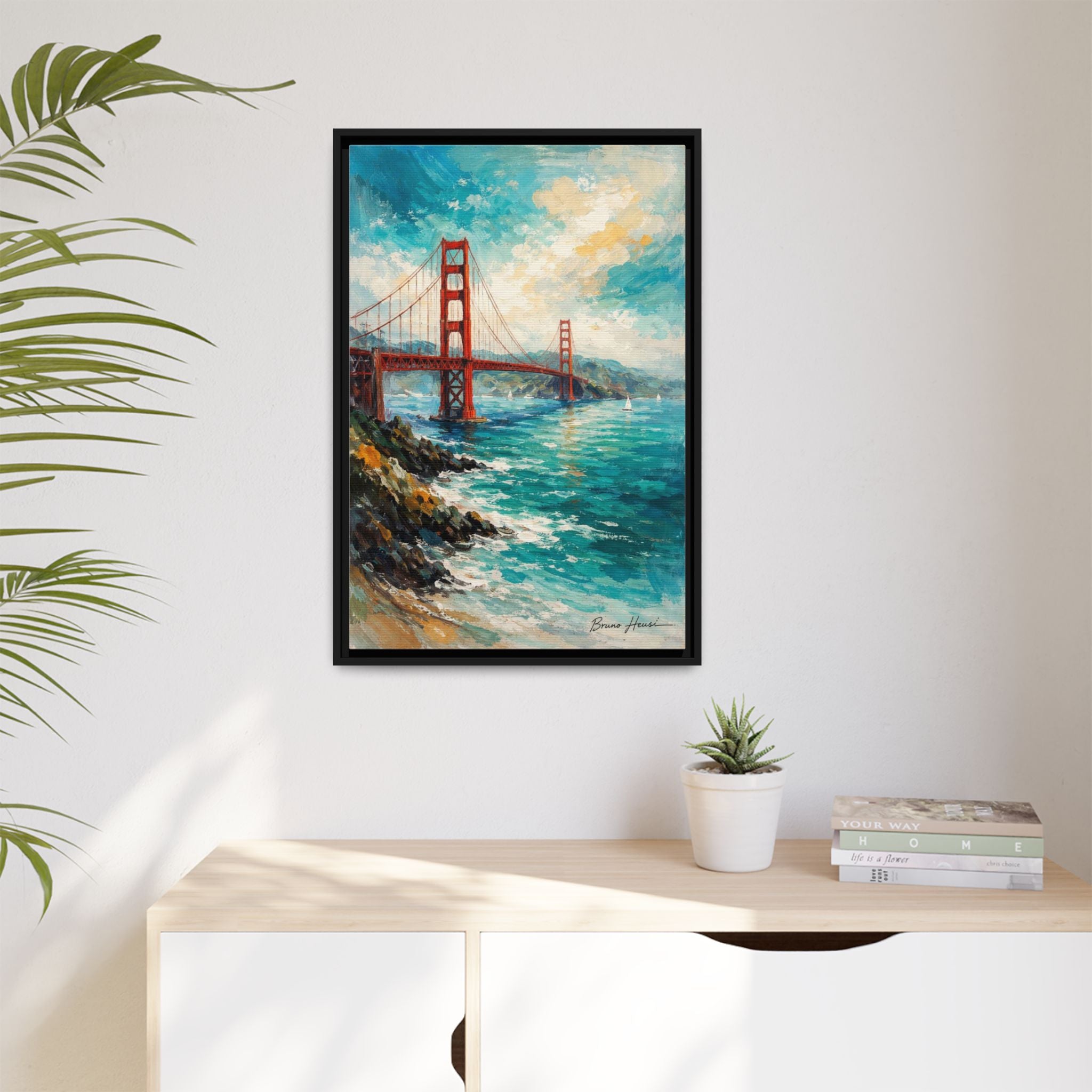 Golden Gate Bridge Seascape Matte Canvas Framed Wall Art