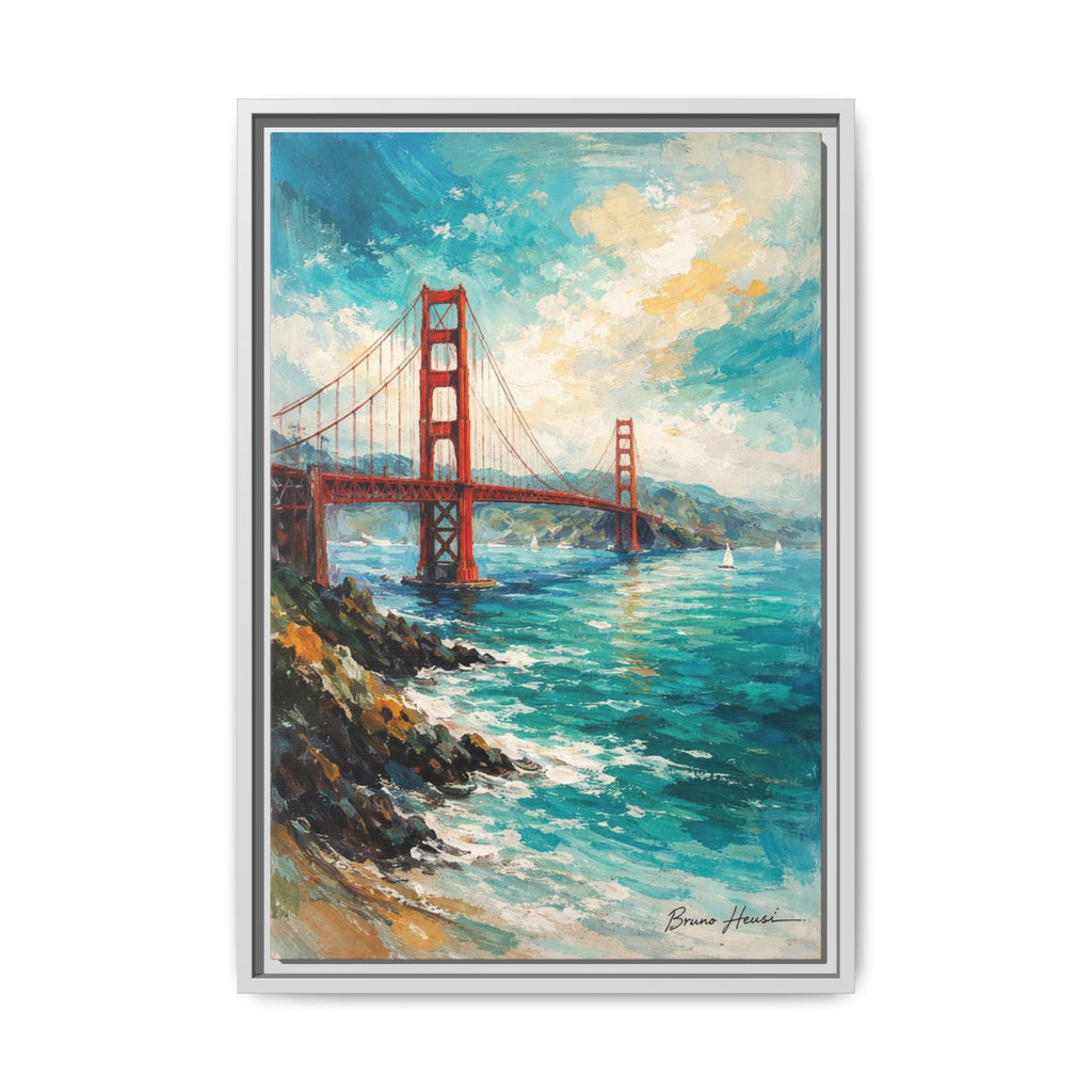 Golden Gate Bridge Seascape Matte Canvas Framed Wall Art