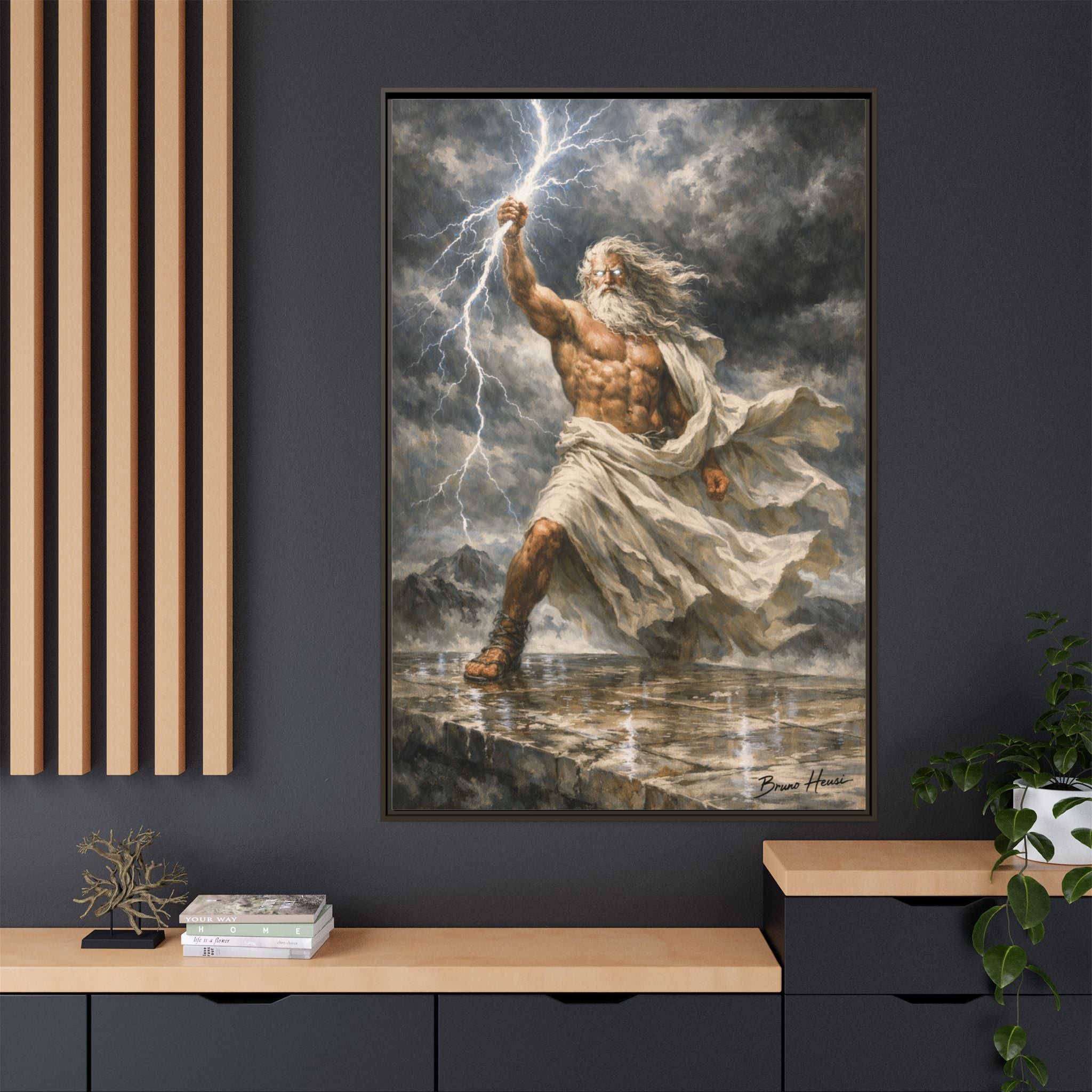 Framed Matte Canvas - Zeus Lightning God Wall Art