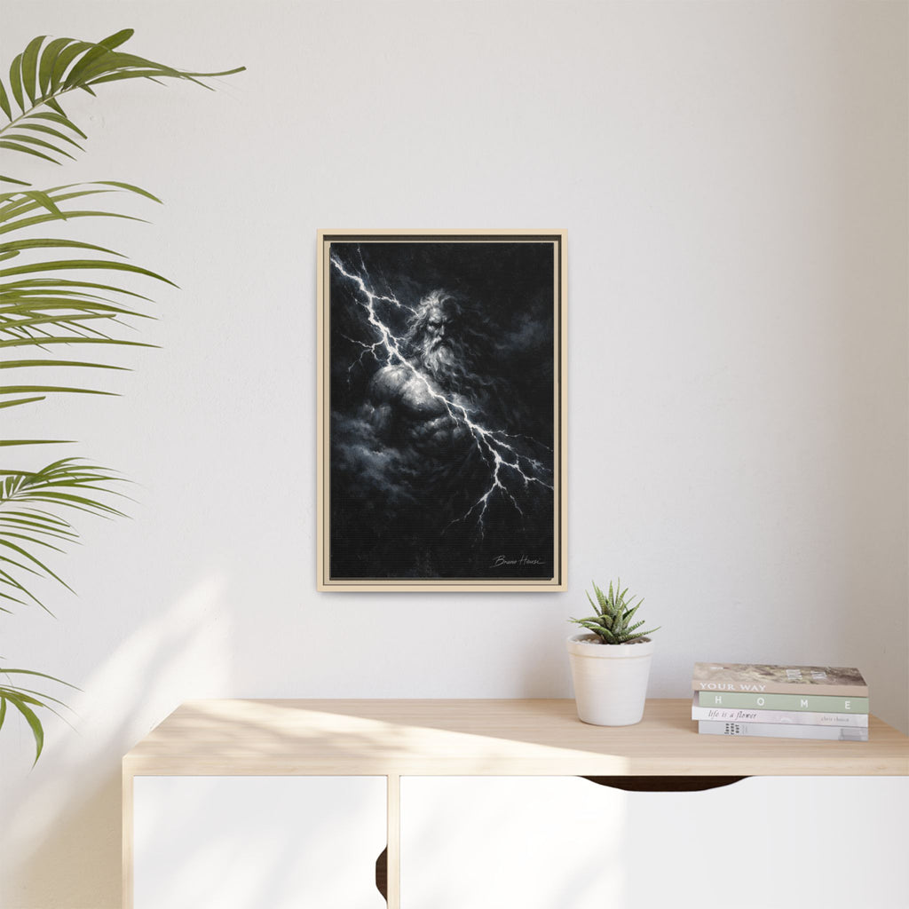 Zeus Lightning God Framed Canvas Wall Art — Stormy Mythology Print