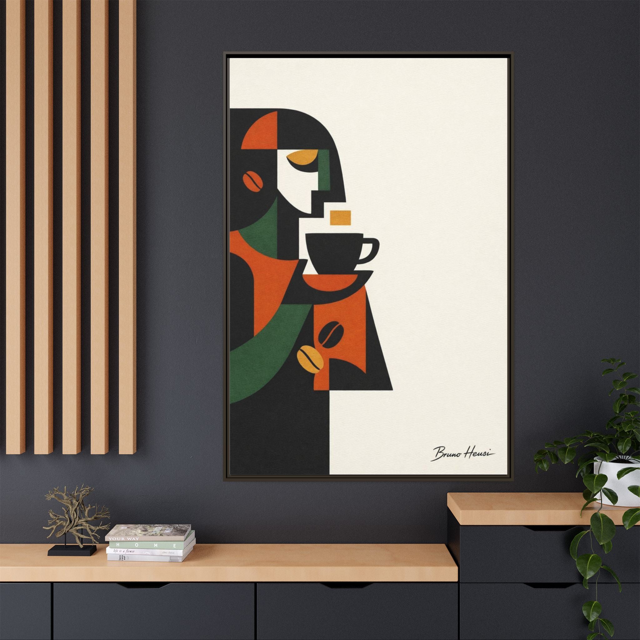 Abstract Coffee Drinker Framed Canvas Print — Modern Café Wall Art