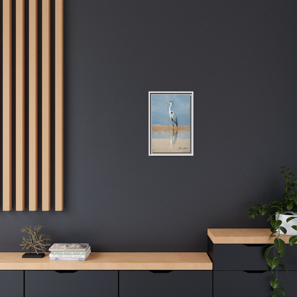 Framed Heron Canvas Art – Coastal Shorebird Wall Decor