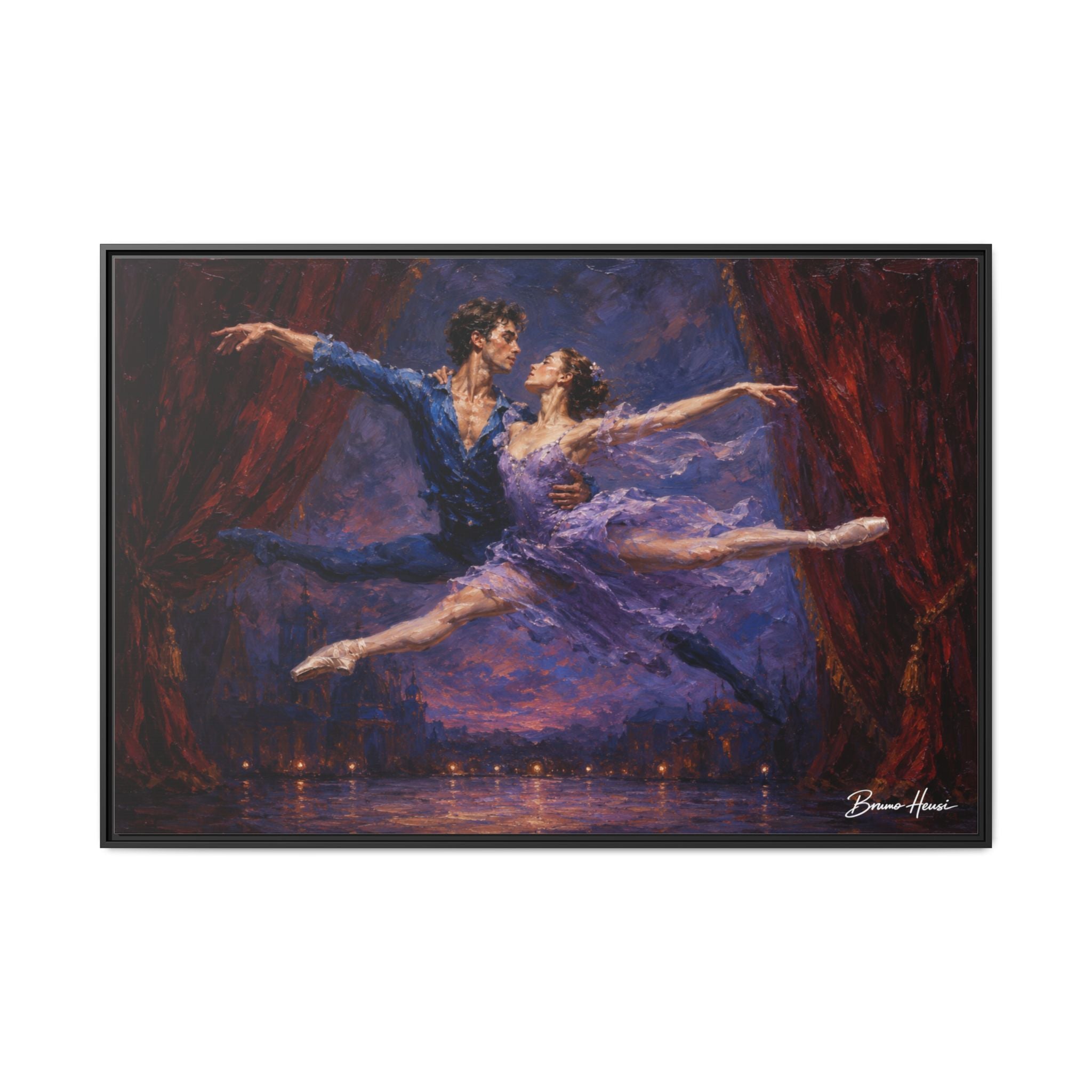 Framed Ballet Canvas Print — Romantic Dancing Couple Wall Art