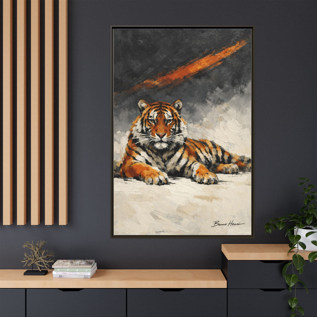 Framed Tiger Canvas Wall Art — Majestic Orange & Gray Matte Print