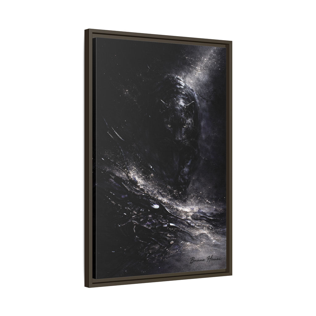 Cosmic Black Panther Matte Framed Canvas – Dark Abstract Wildlife Wall Art