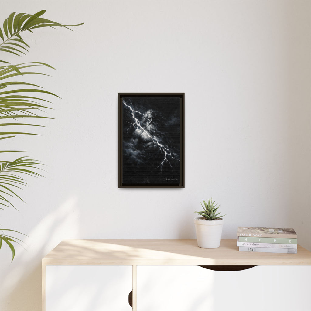 Zeus Lightning God Framed Canvas Wall Art — Stormy Mythology Print