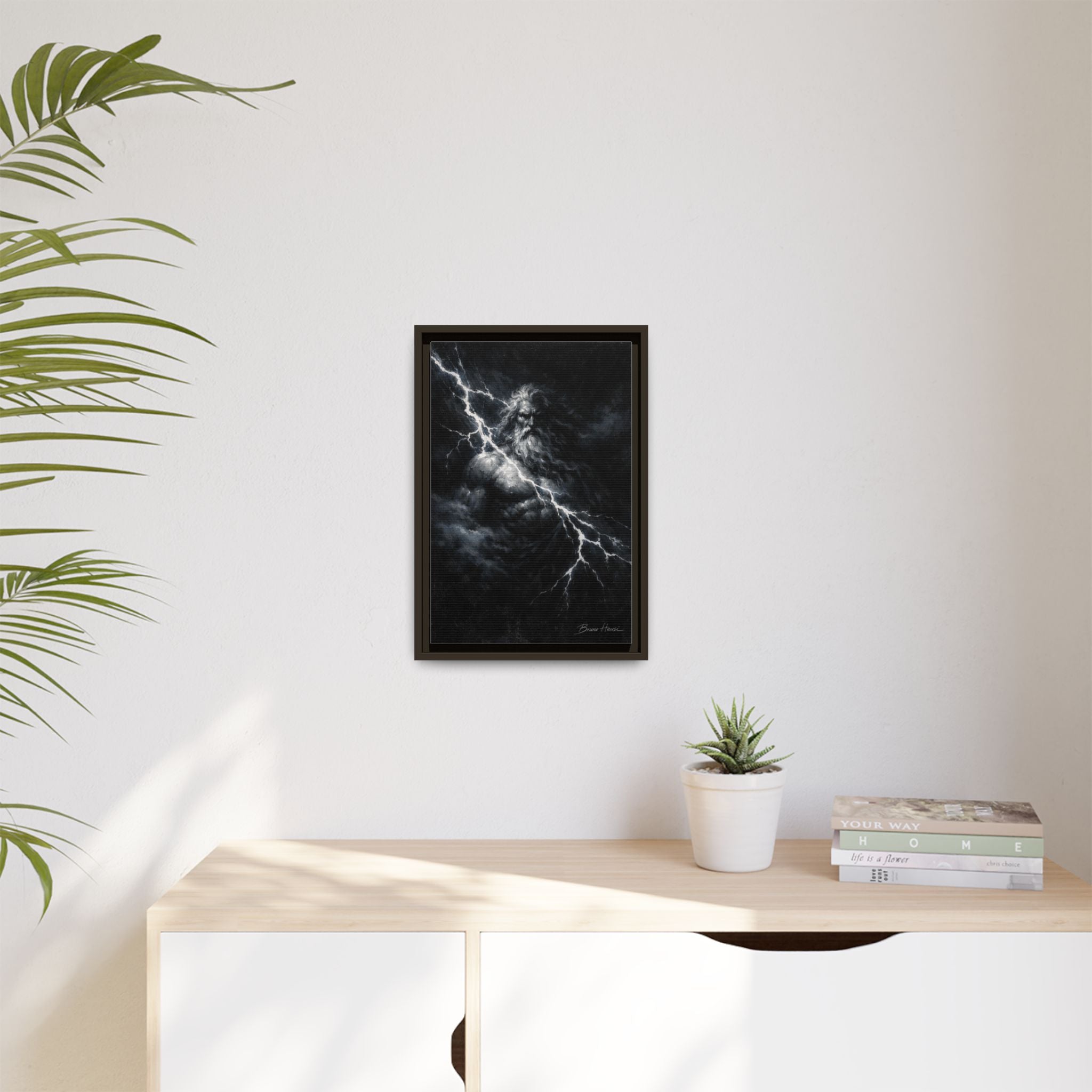 Zeus Lightning God Framed Canvas Wall Art — Stormy Mythology Print