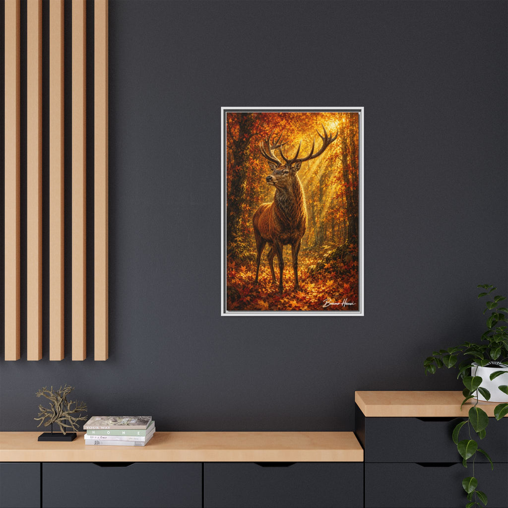 Majestic Stag Framed Canvas Wall Art — Autumn Forest Matte Print