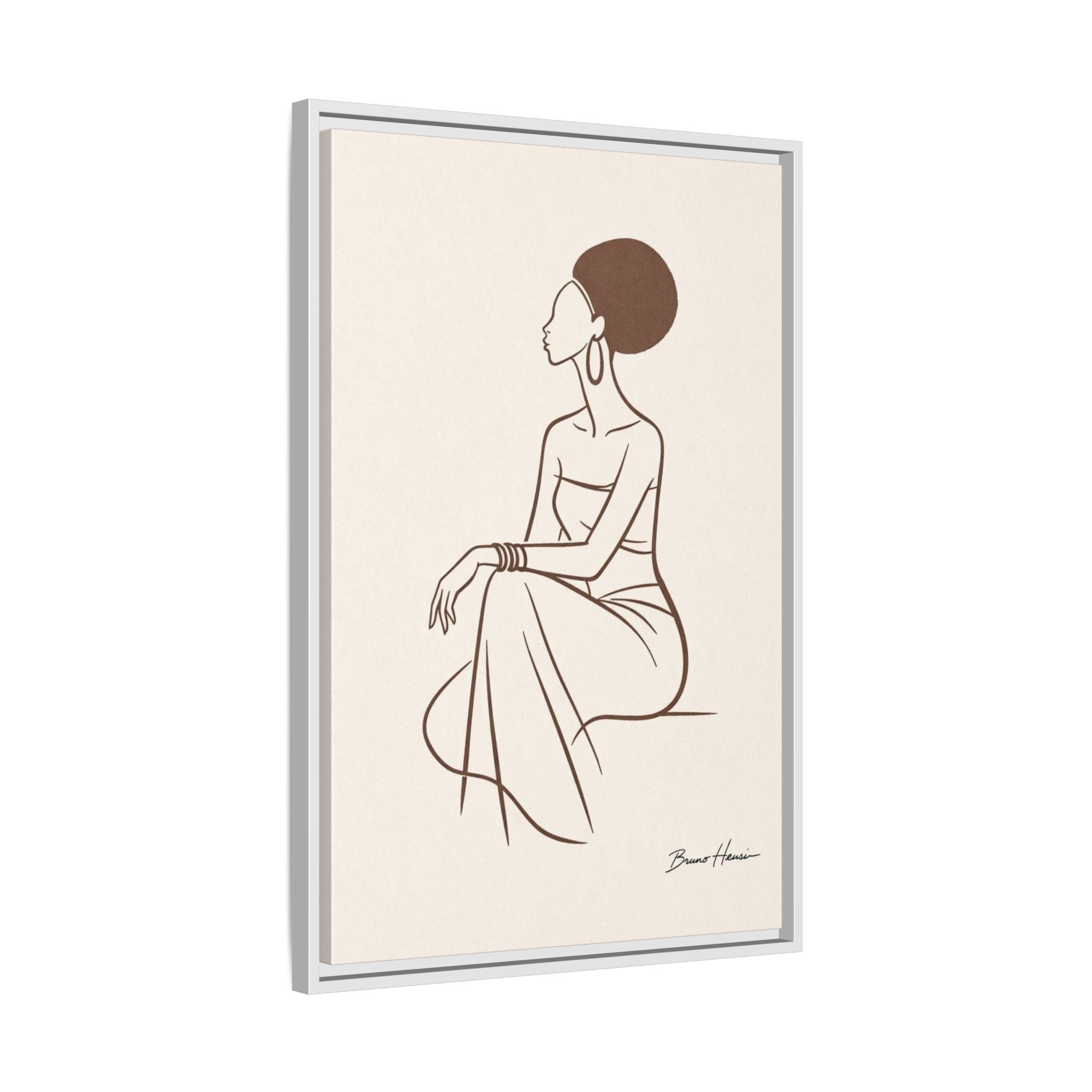 Elegant Minimalist Line Art Woman — Framed Matte Canvas Wall Art