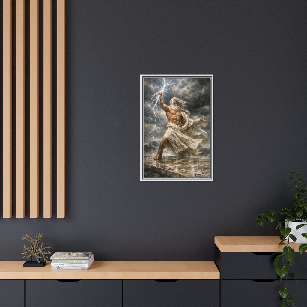Framed Matte Canvas - Zeus Lightning God Wall Art