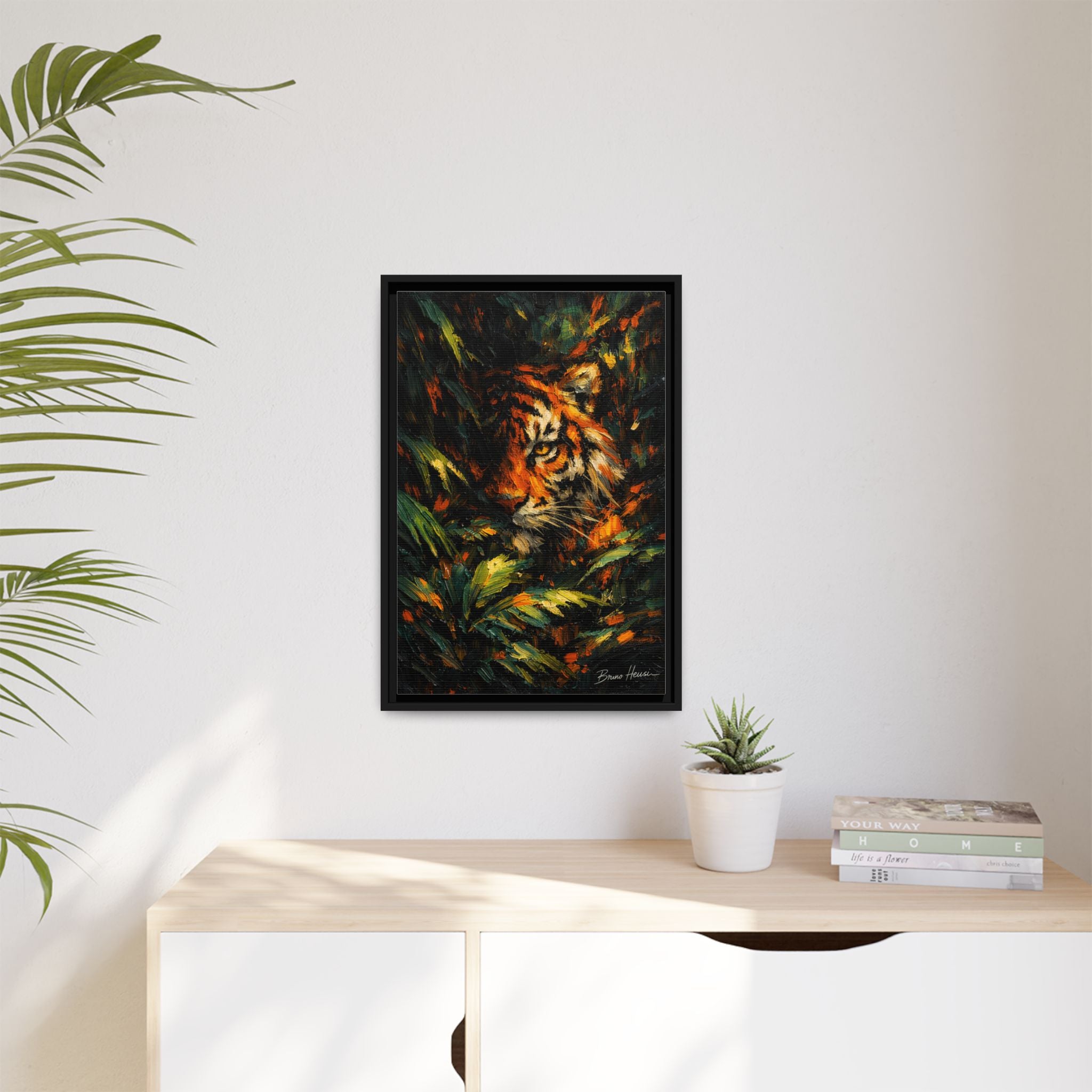 Framed Matte Canvas - Vibrant Tiger Jungle Print
