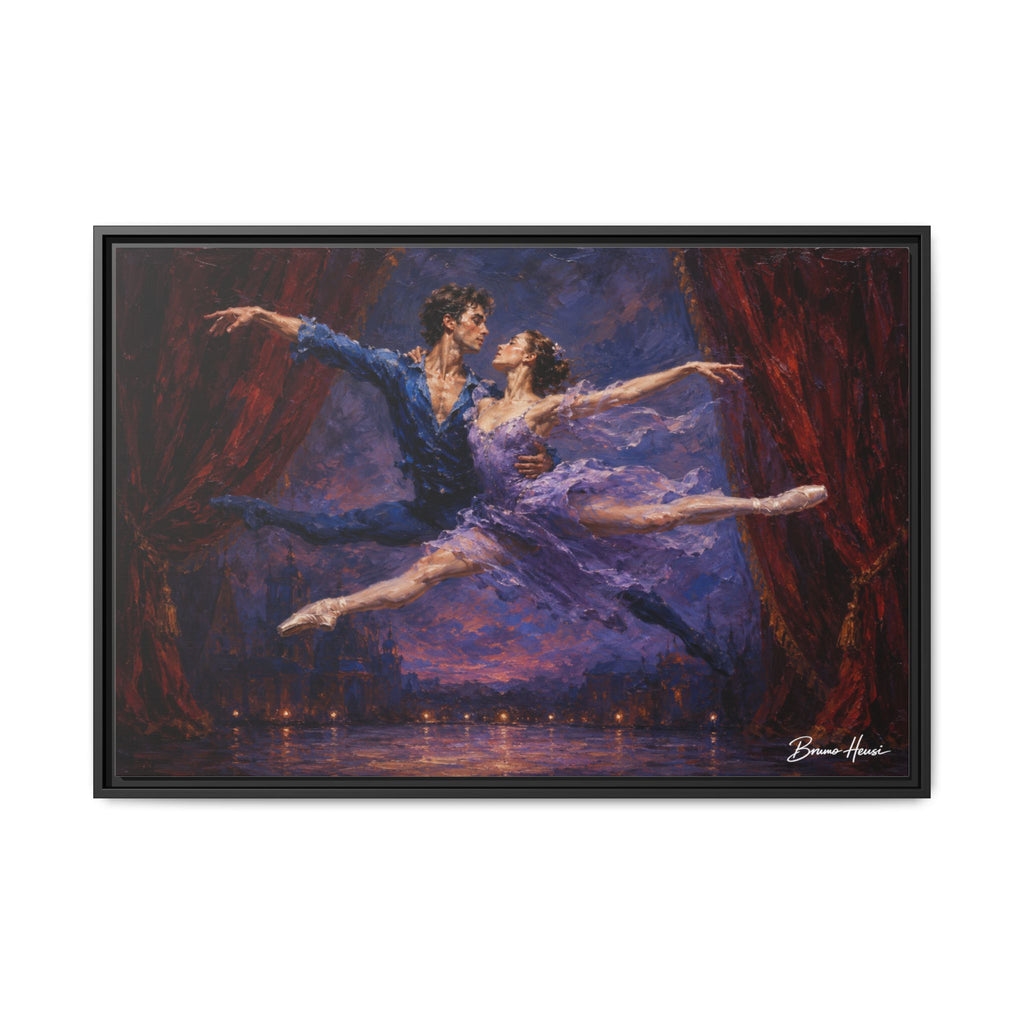 Framed Ballet Canvas Print — Romantic Dancing Couple Wall Art