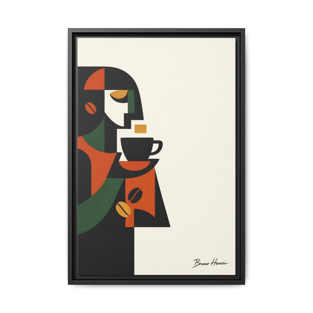 Abstract Coffee Drinker Framed Canvas Print — Modern Café Wall Art