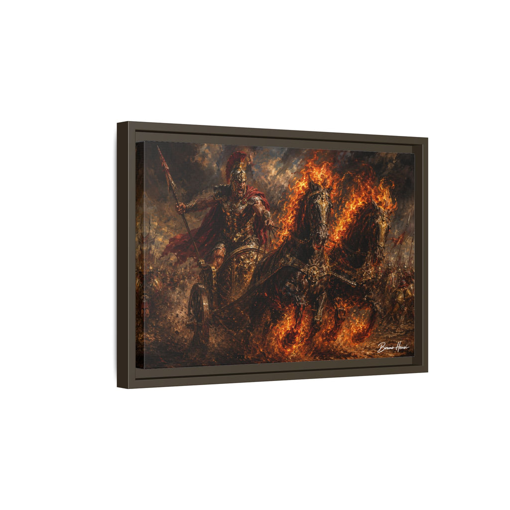 Flaming Chariot Framed Canvas Wall Art — Mythic Warrior Matte Print