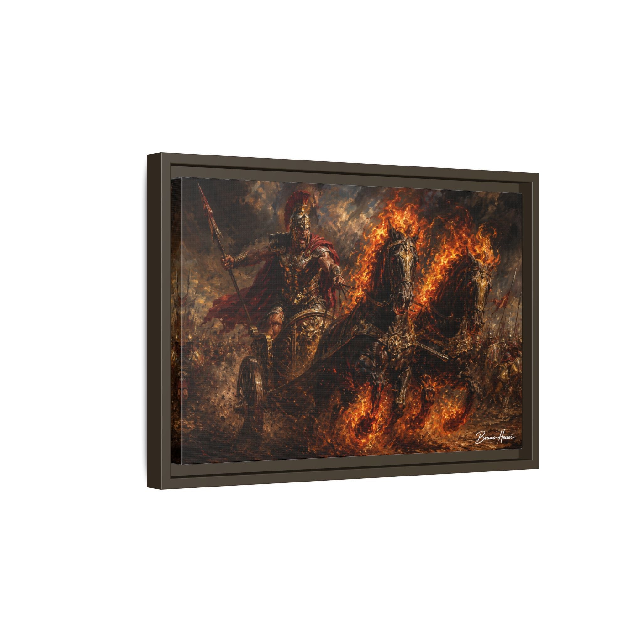 Flaming Chariot Framed Canvas Wall Art — Mythic Warrior Matte Print