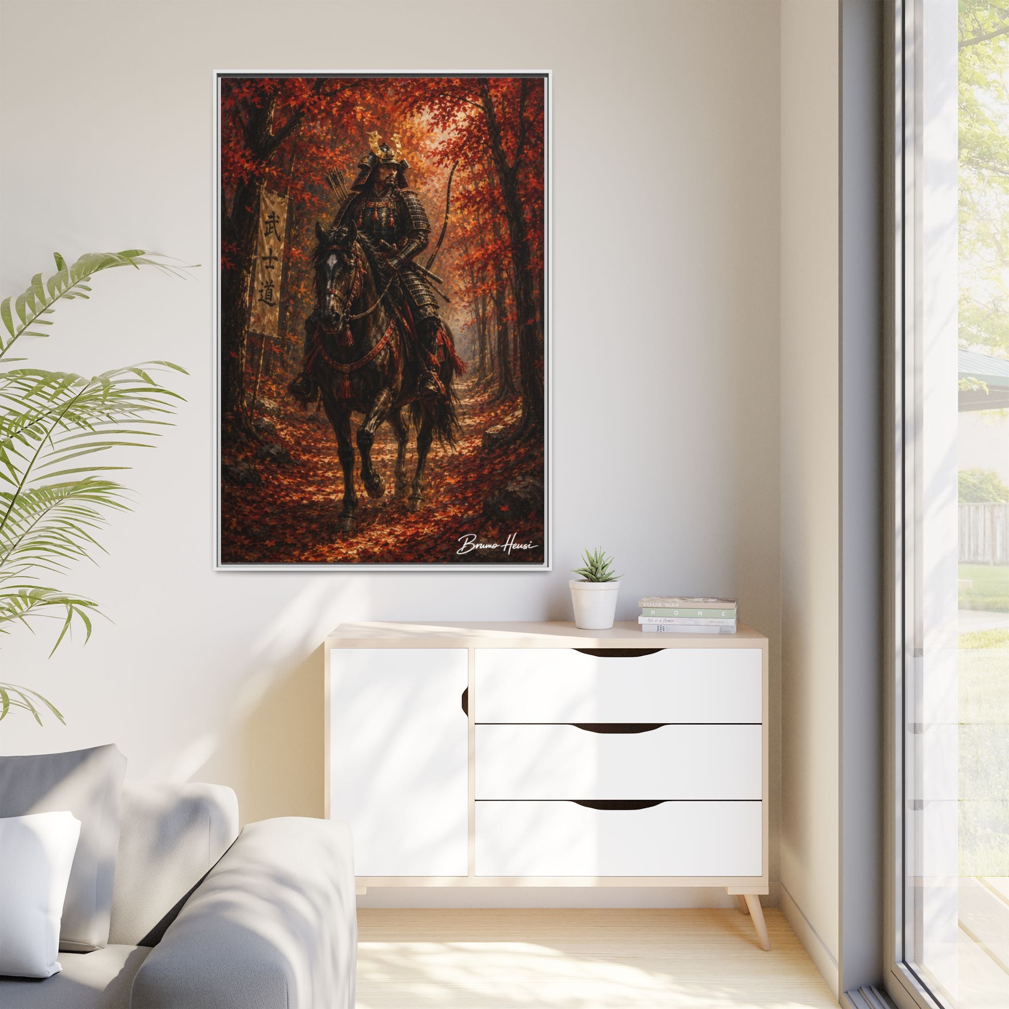 Samurai Warrior Canvas Print — Framed Matte Autumn Wall Art