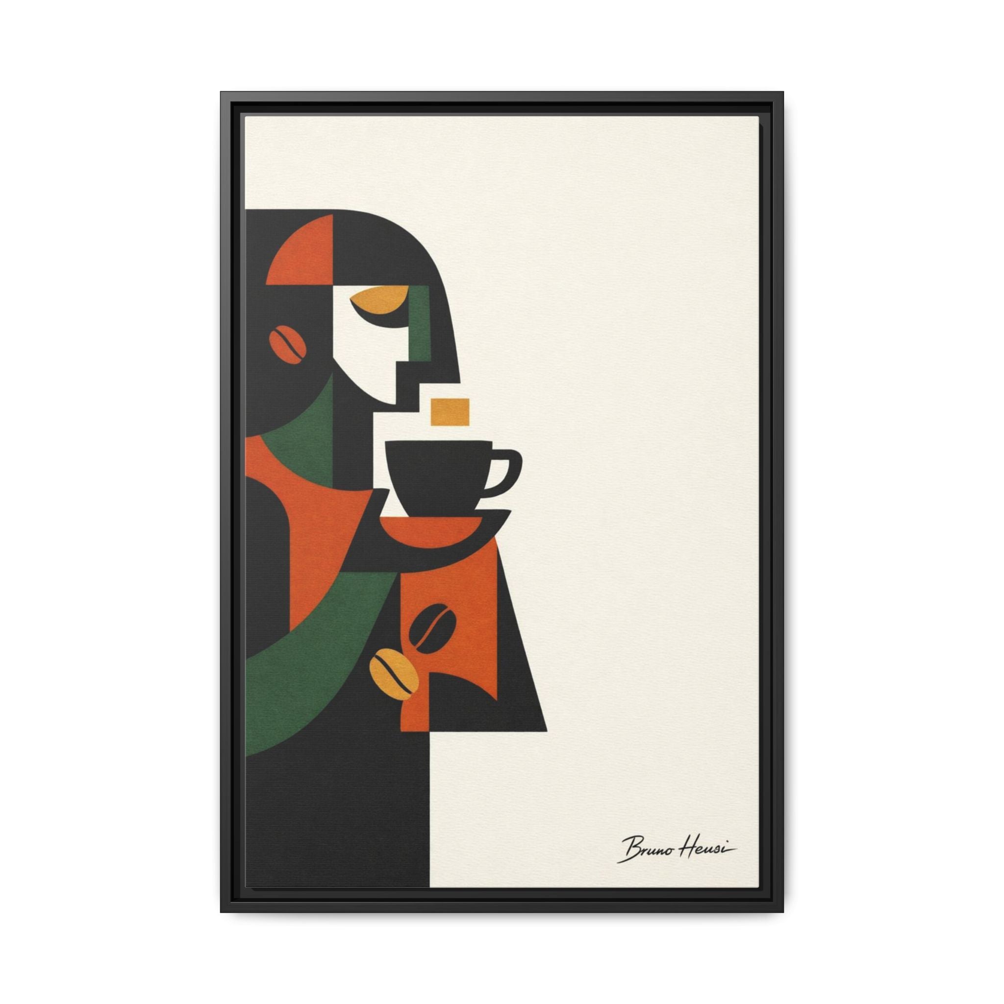 Abstract Coffee Drinker Framed Canvas Print — Modern Café Wall Art