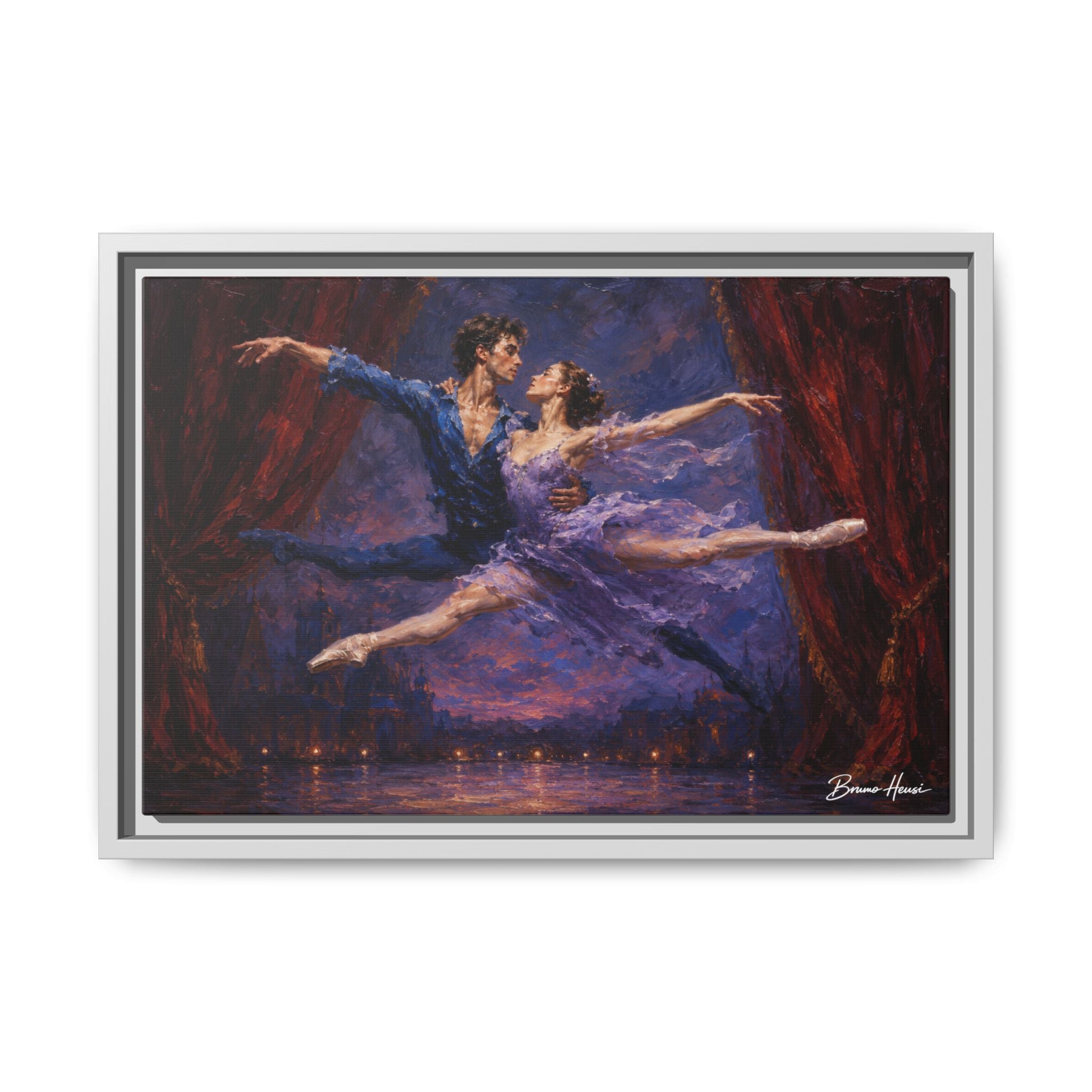 Framed Ballet Canvas Print — Romantic Dancing Couple Wall Art