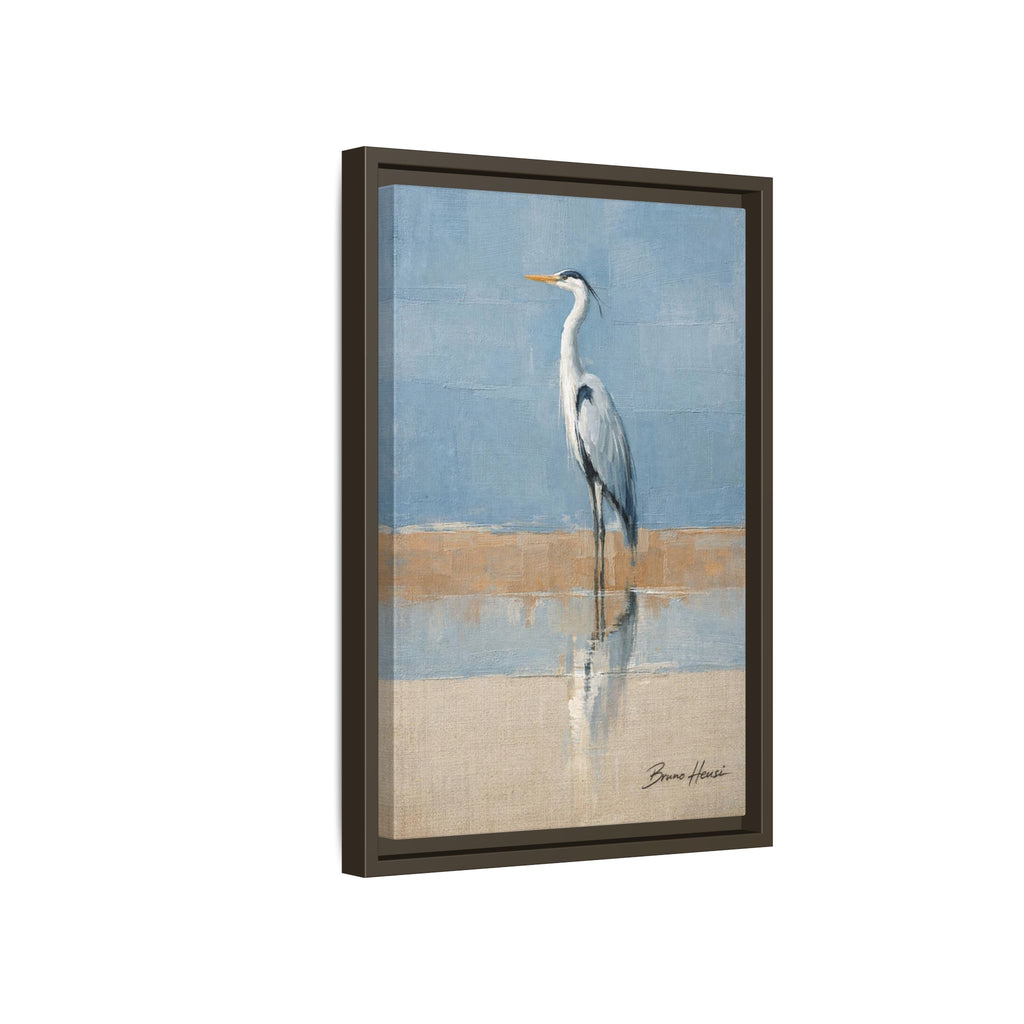Framed Heron Canvas Art – Coastal Shorebird Wall Decor