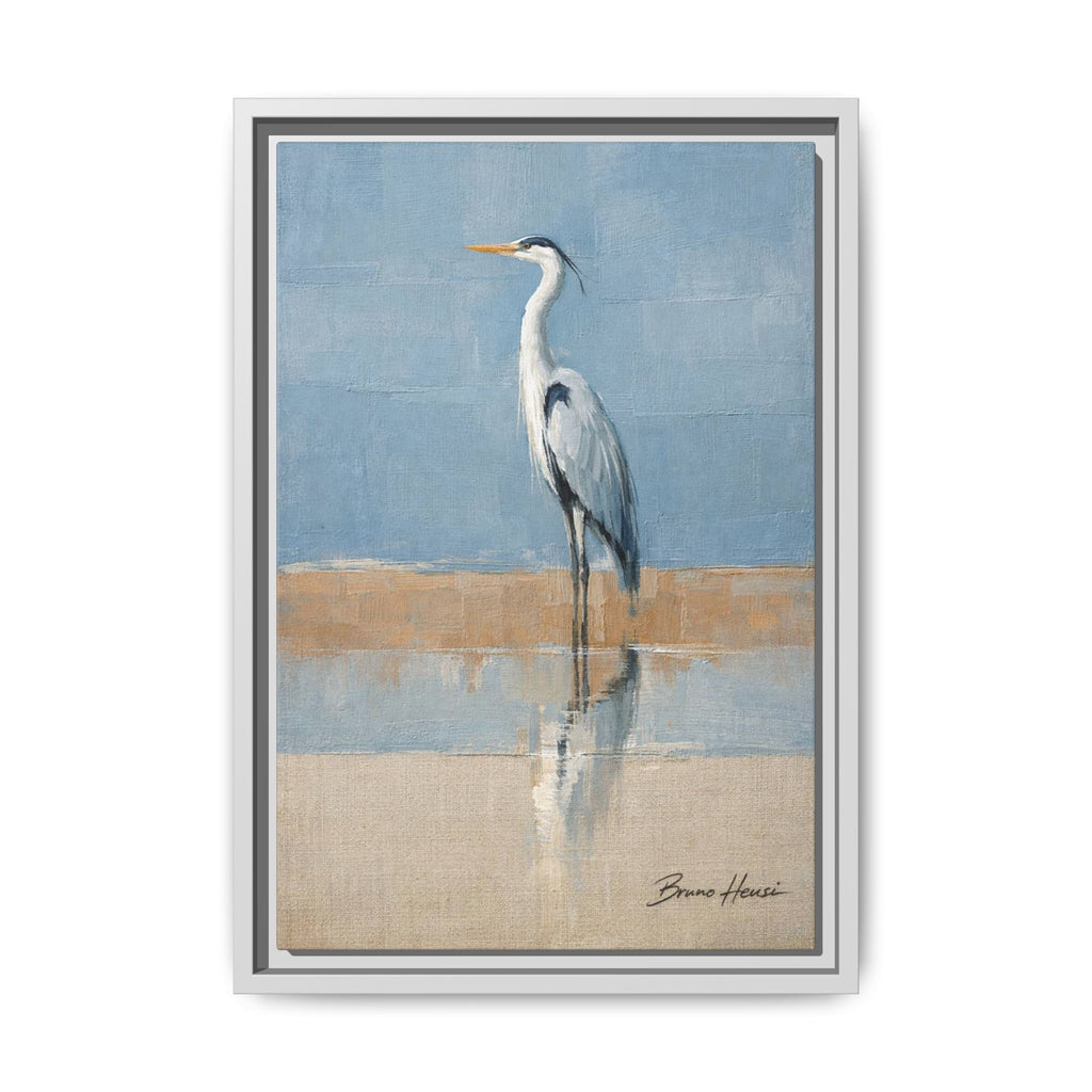 Framed Heron Canvas Art – Coastal Shorebird Wall Decor