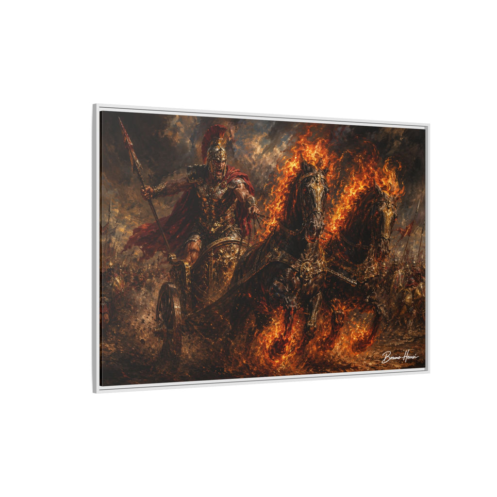 Flaming Chariot Framed Canvas Wall Art — Mythic Warrior Matte Print