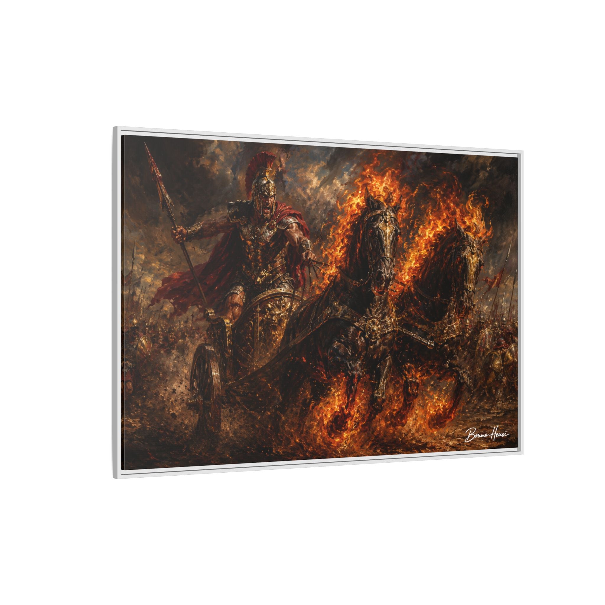 Flaming Chariot Framed Canvas Wall Art — Mythic Warrior Matte Print