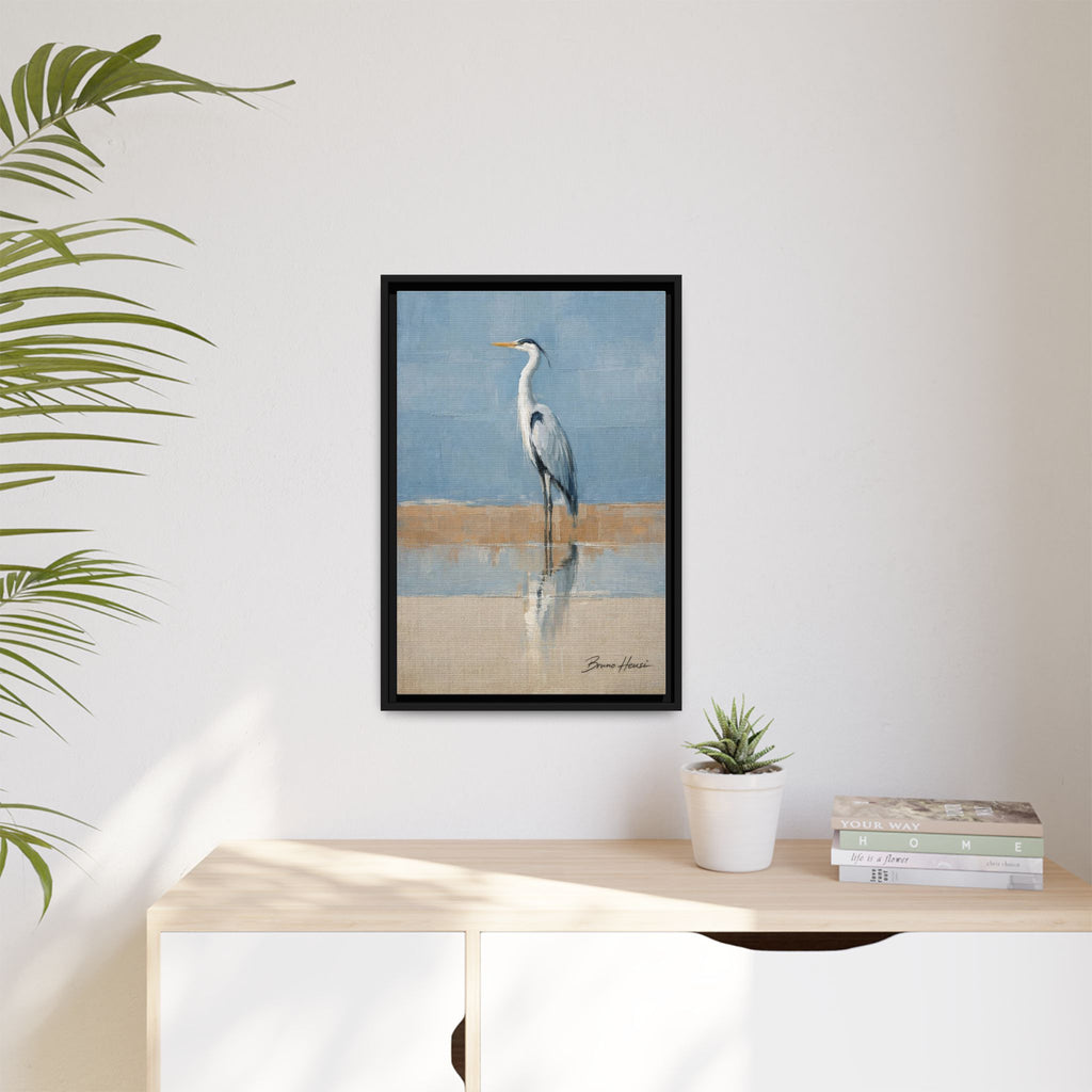 Framed Heron Canvas Art – Coastal Shorebird Wall Decor