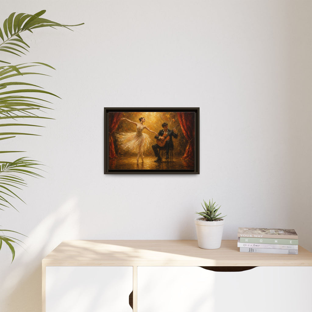 Ballet Dancer & Guitarist Framed Canvas Wall Art — Oil-Style Performance Print