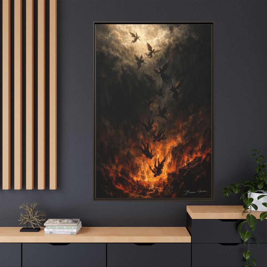 Falling Angels Matte Framed Canvas Print — Dark Fantasy Wall Art