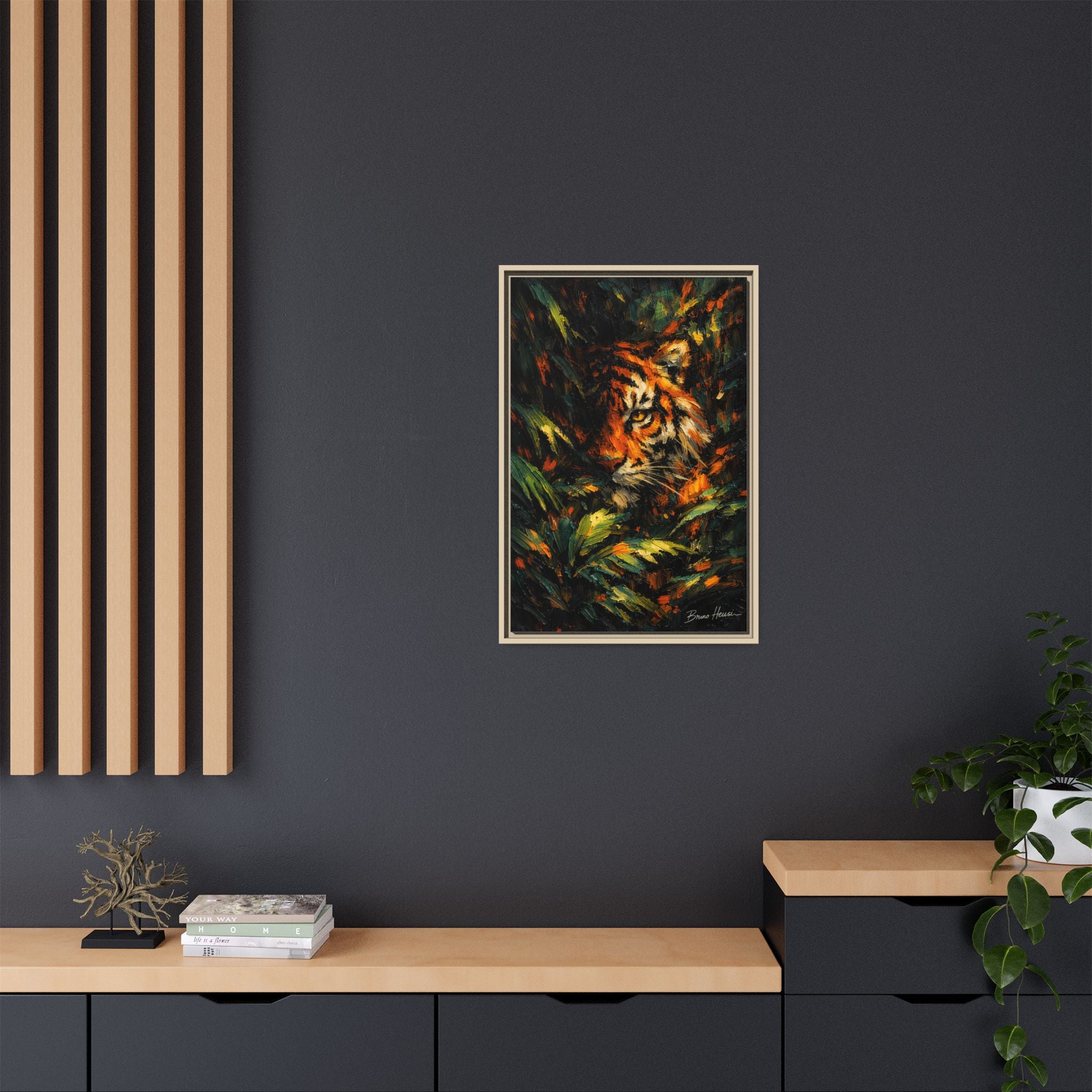 Framed Matte Canvas - Vibrant Tiger Jungle Print