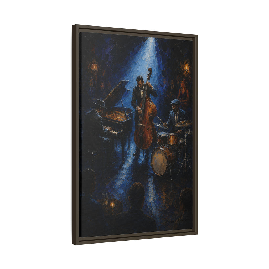 Framed Jazz Quartet Canvas Wall Art – Moody Blue Music Scene