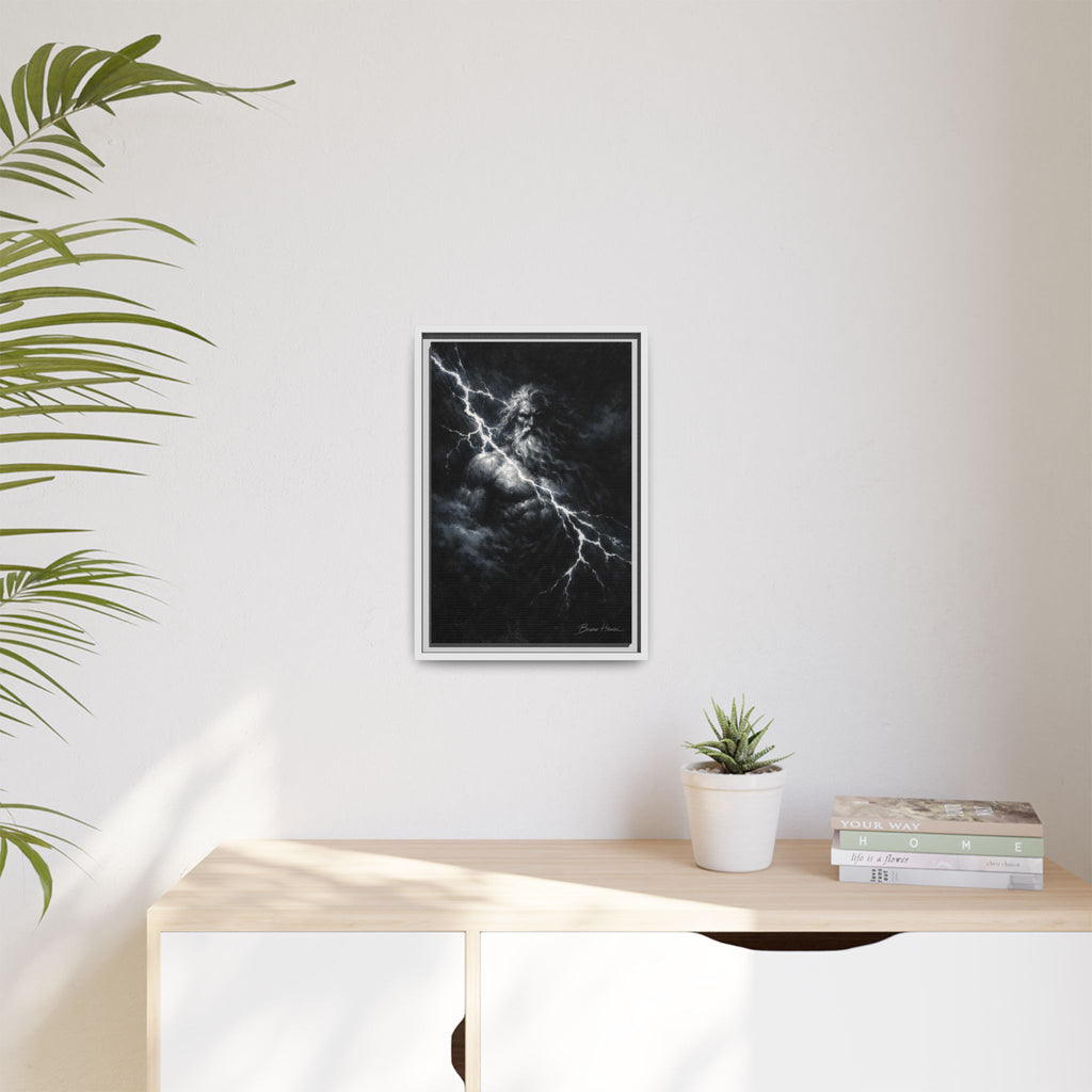 Zeus Lightning God Framed Canvas Wall Art — Stormy Mythology Print