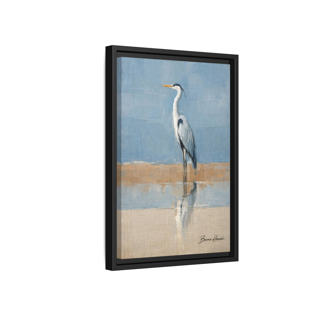 Framed Heron Canvas Art – Coastal Shorebird Wall Decor