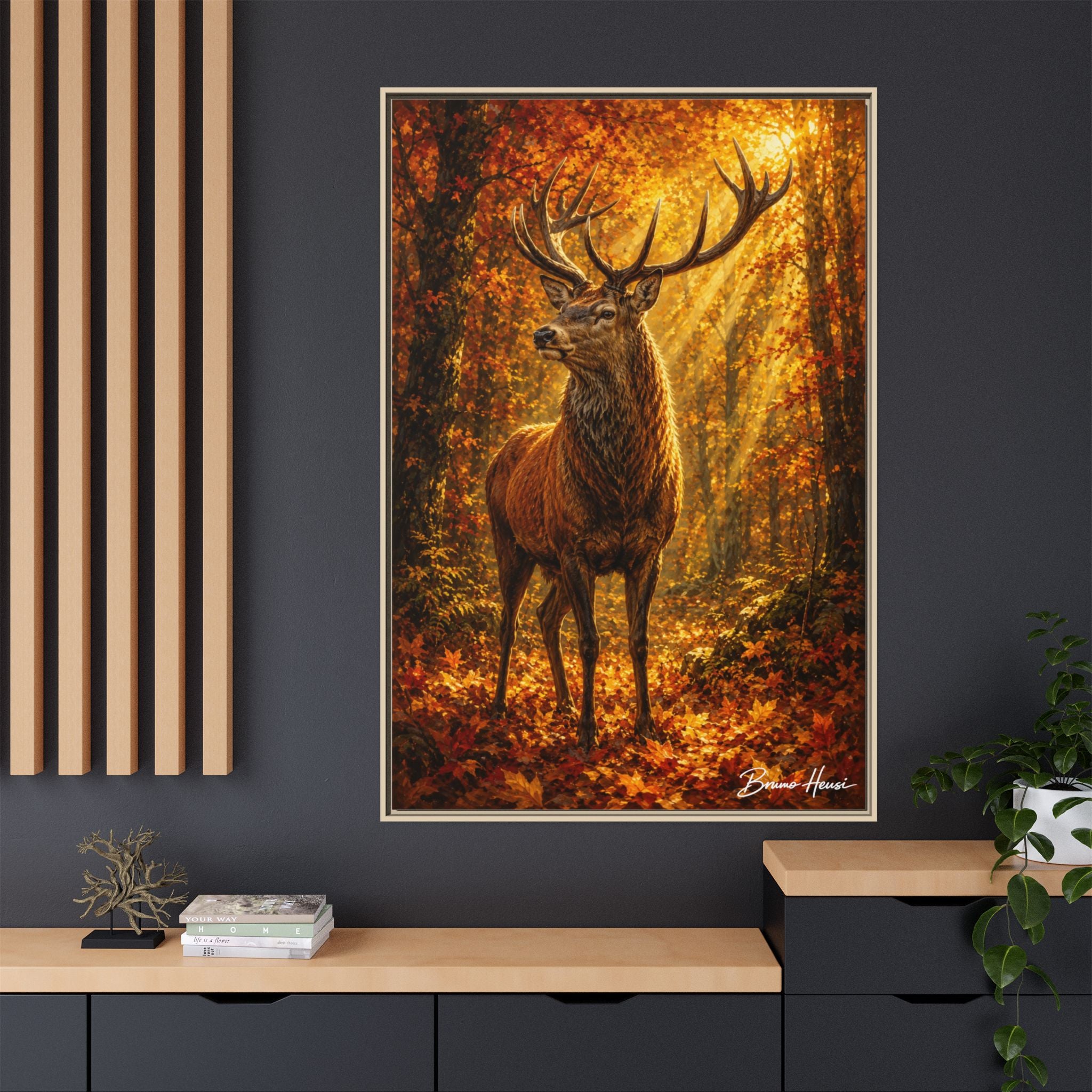 Majestic Stag Framed Canvas Wall Art — Autumn Forest Matte Print