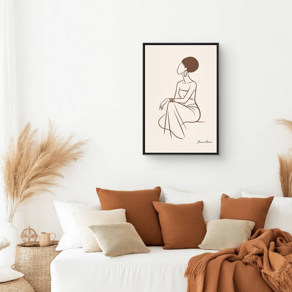 Elegant Minimalist Line Art Woman — Framed Matte Canvas Wall Art