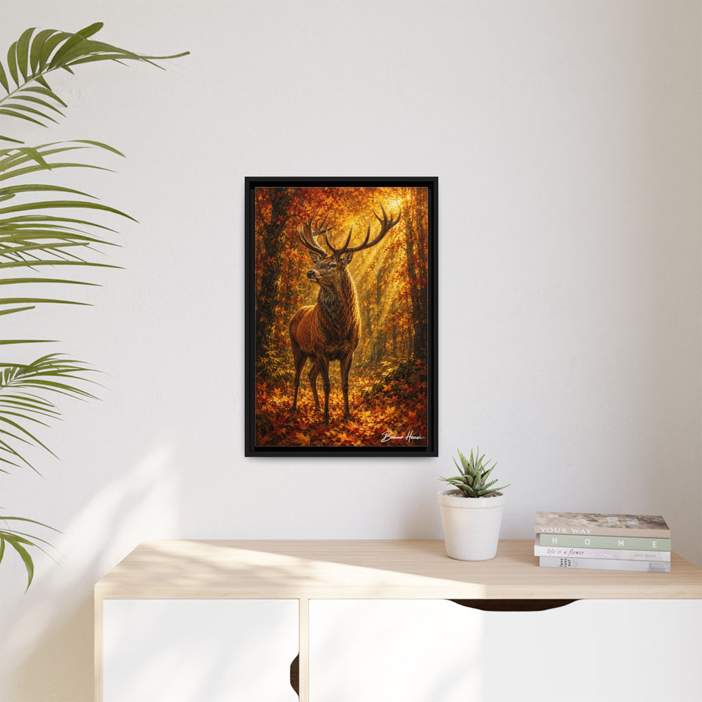 Majestic Stag Framed Canvas Wall Art — Autumn Forest Matte Print