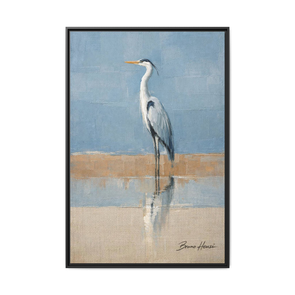 Framed Heron Canvas Art – Coastal Shorebird Wall Decor