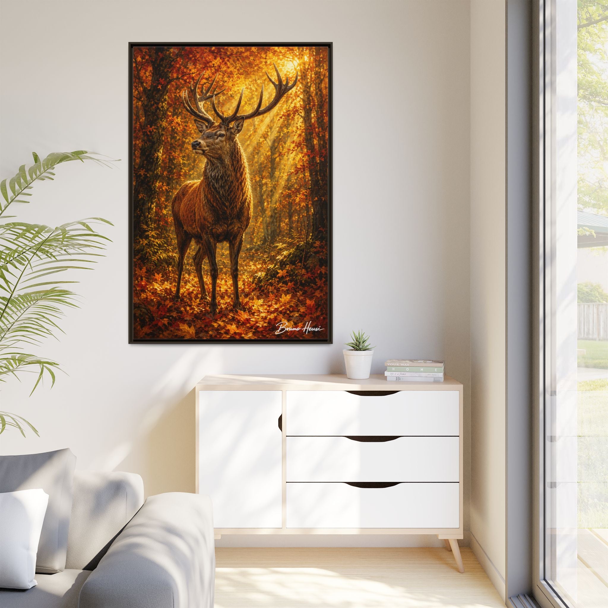 Majestic Stag Framed Canvas Wall Art — Autumn Forest Matte Print