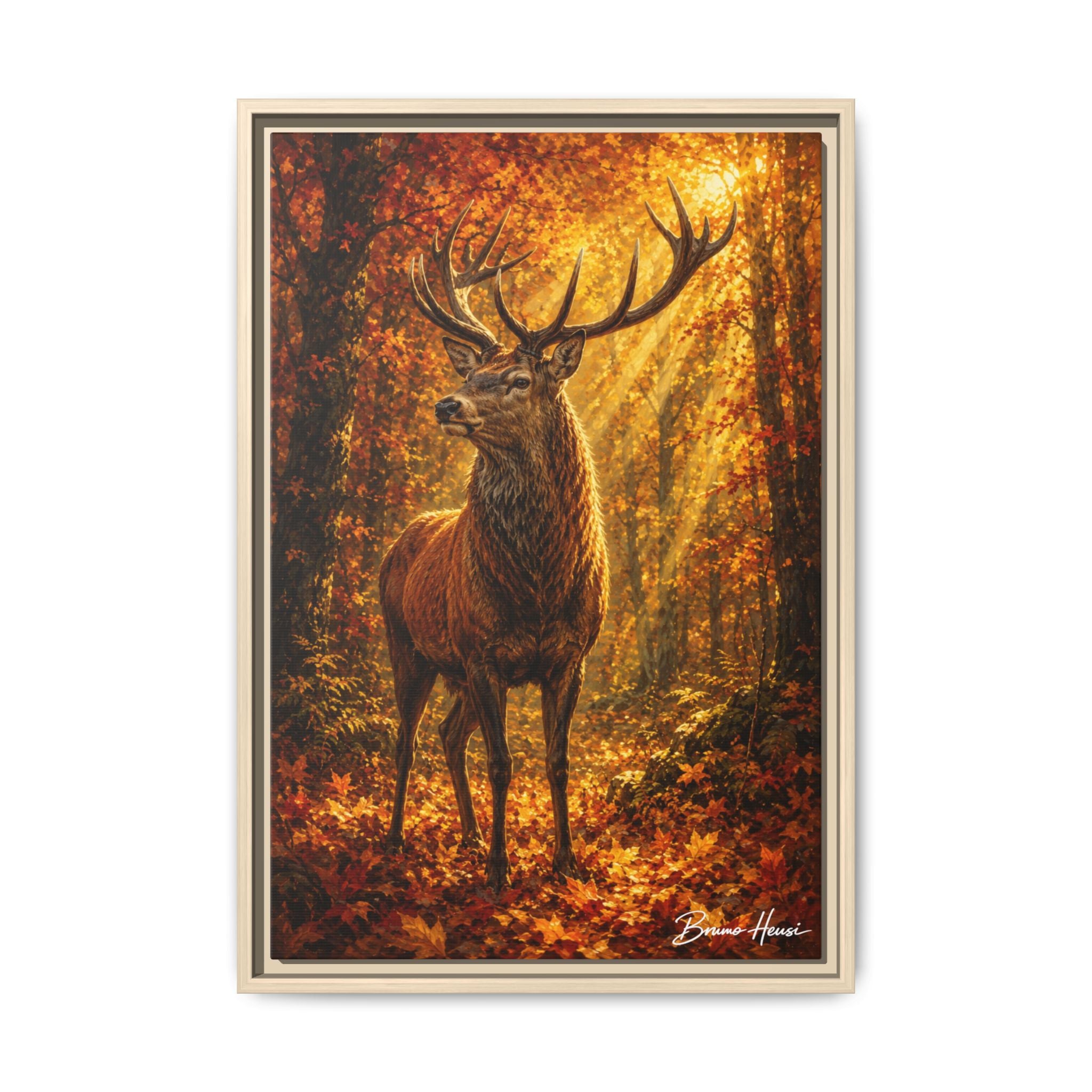Majestic Stag Framed Canvas Wall Art — Autumn Forest Matte Print