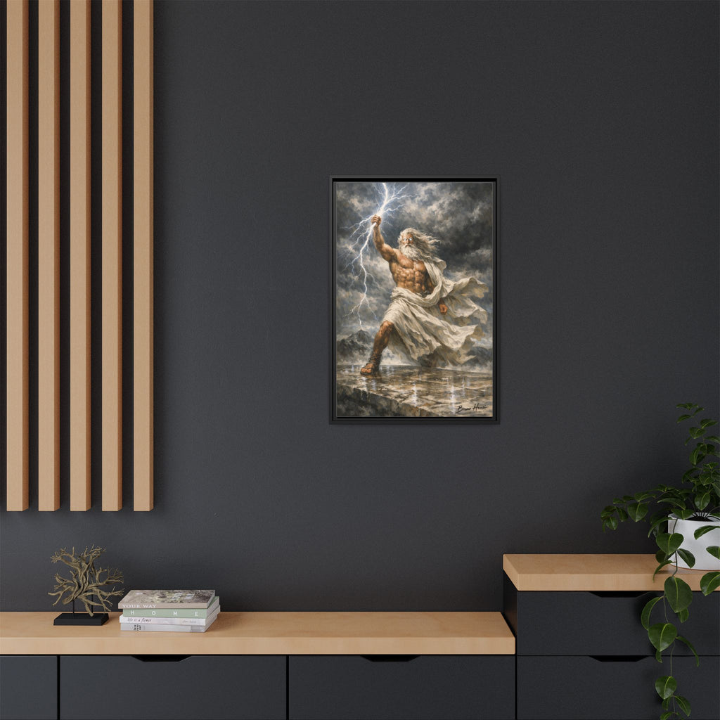 Framed Matte Canvas - Zeus Lightning God Wall Art