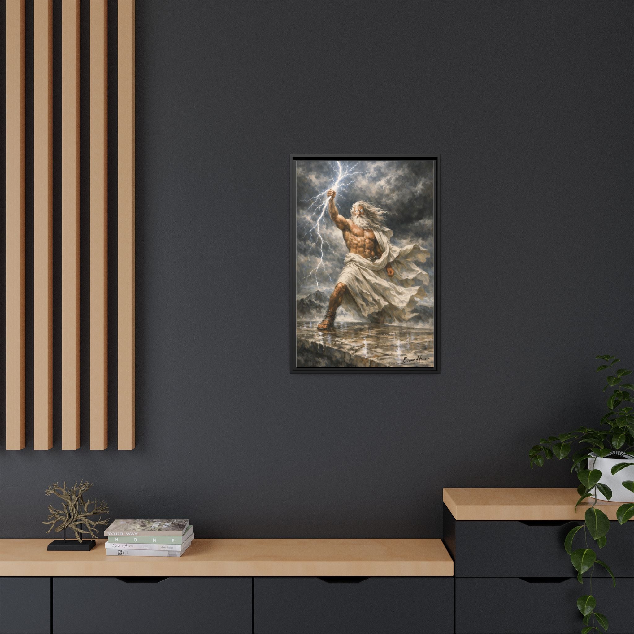 Framed Matte Canvas - Zeus Lightning God Wall Art