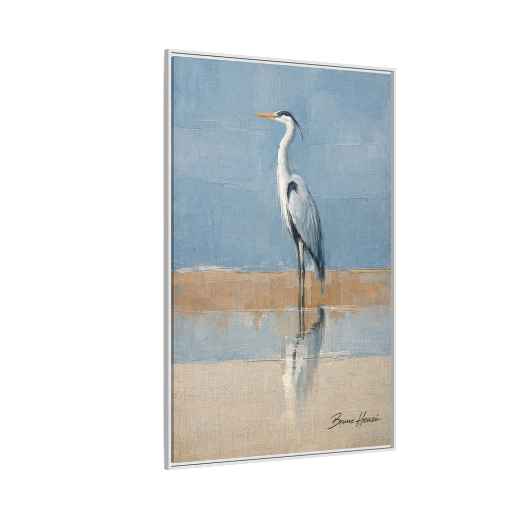 Framed Heron Canvas Art – Coastal Shorebird Wall Decor